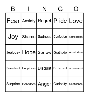 emotion bingo Card