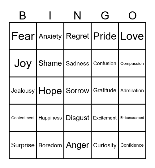 emotion bingo Card