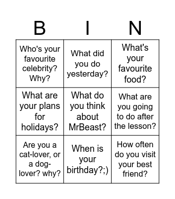 Untitled Bingo Card