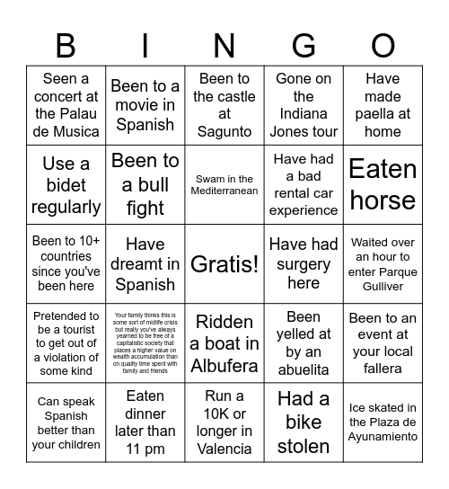 Expat Bingo Card