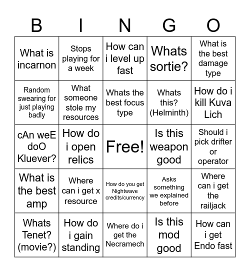 Tai Bingo War Dingo Bingo Card