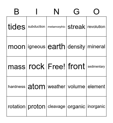 Science 7 Bingo Card