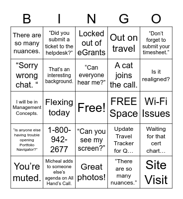 North Central BINGO! Bingo Card