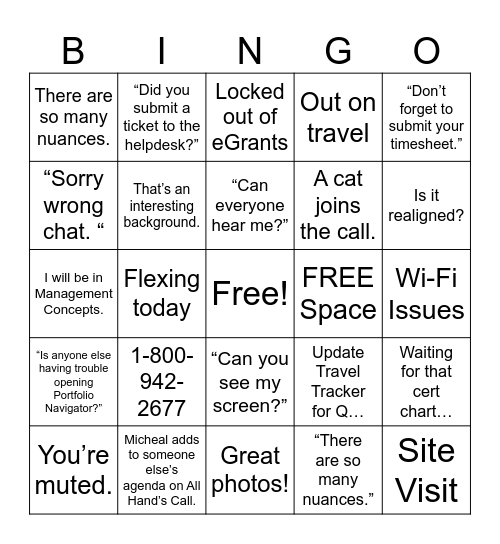 North Central BINGO! Bingo Card