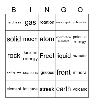 Science 7 Bingo Card