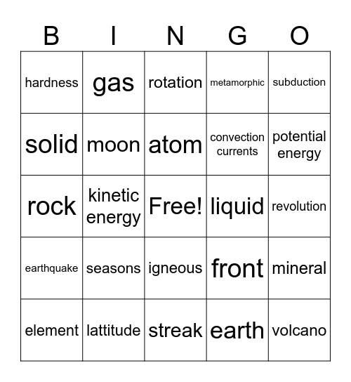 Science 7 Bingo Card