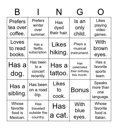 Human Bingo Card