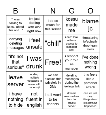 Victim Bingo Card