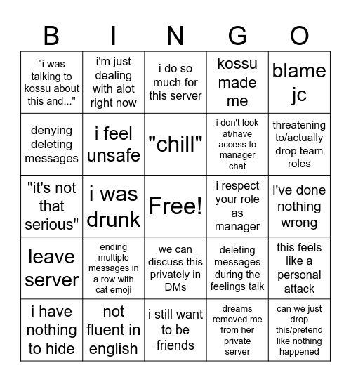 Victim Bingo Card