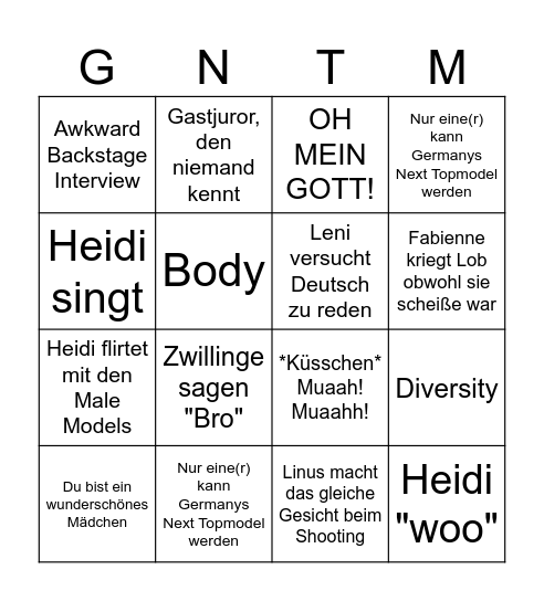 GNTM 2024 Finale Bingo Card