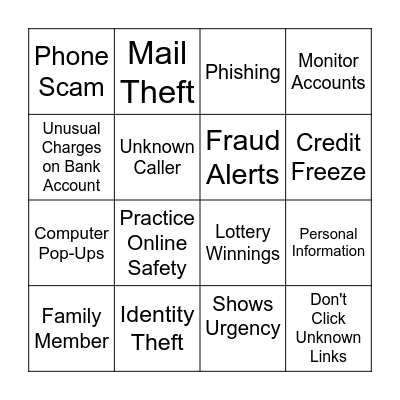 Fraud Awareness Bingo Card