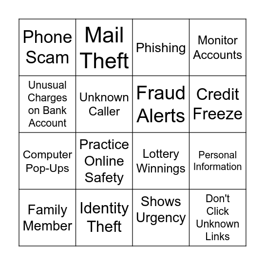 Fraud Awareness Bingo Card