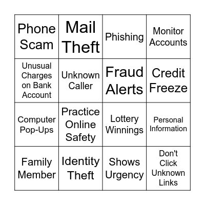 Fraud Awareness Bingo Card