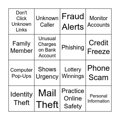 Fraud Awareness Bingo Card