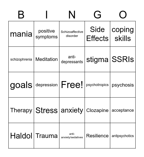 Living Well Bingo Card