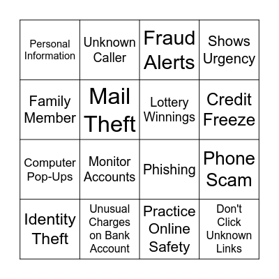 Fraud Awareness Bingo Card