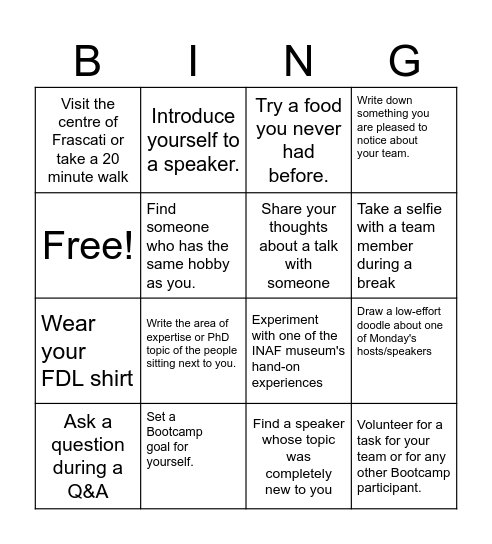 BING Bingo Card