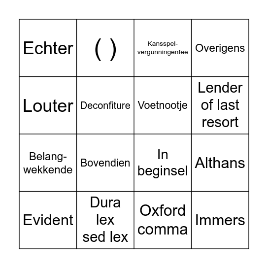 Dammes-woorden BINGO Card