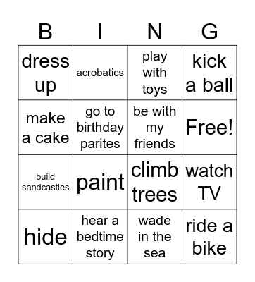 Things I like Bingo Card