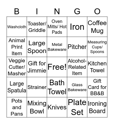 Alex's Bridal Shower Gifts Bingo!  Bingo Card