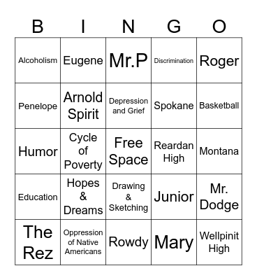 The Absolutely True Diary of a Part-Time Indian -- Meier Bingo Card