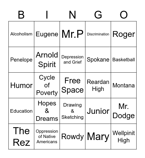 The Absolutely True Diary of a Part-Time Indian -- Meier Bingo Card