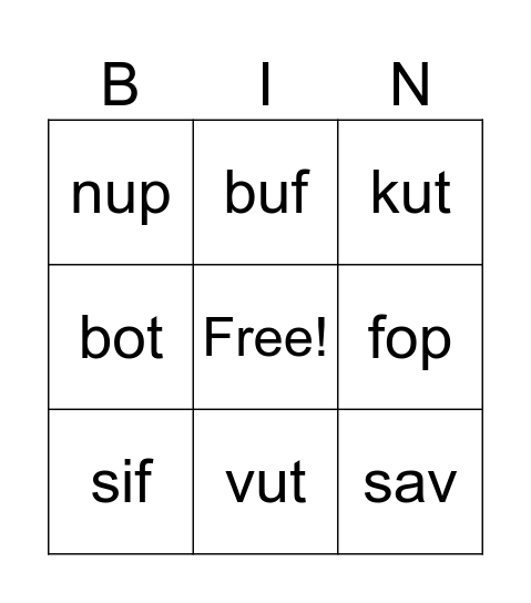 Silly Word BINGO Card