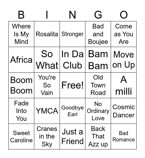 Top Hits Bingo Card