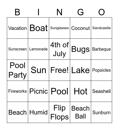 Summertime Bingo Card