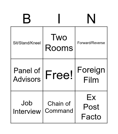 First Draft Bingo Card