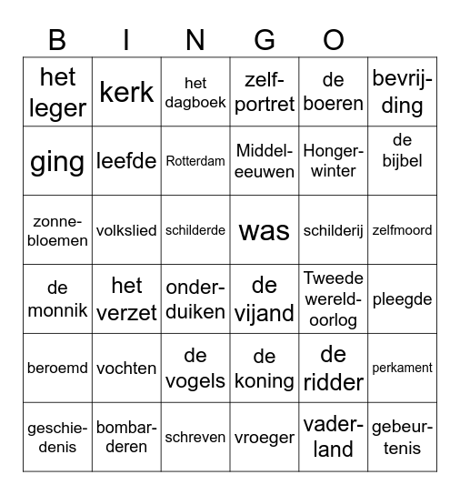 Nederlandse geschiedenis Bingo Card
