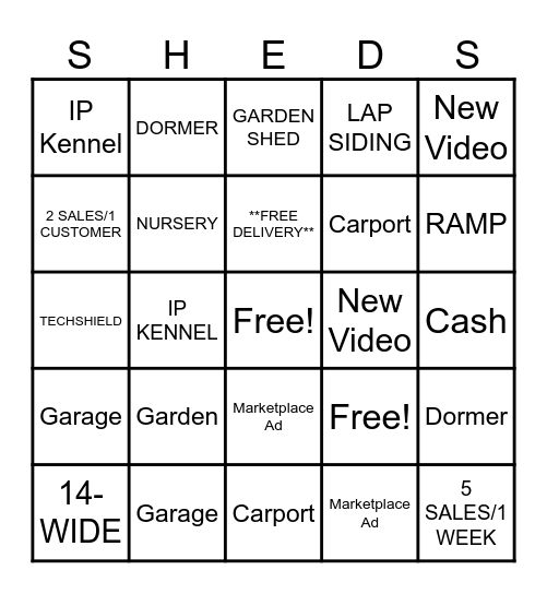 HOMETOWN SHEDS Bingo Card