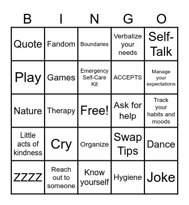 Self-Care Bingo Card