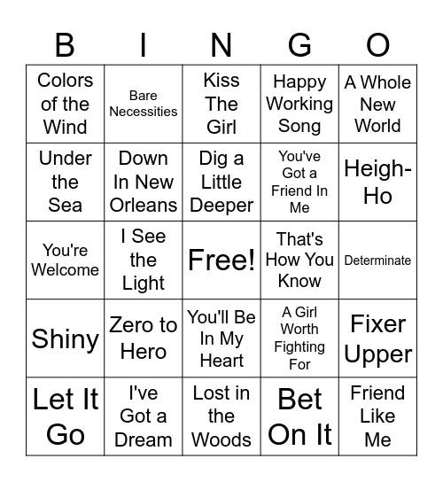 Disney BINGO Card