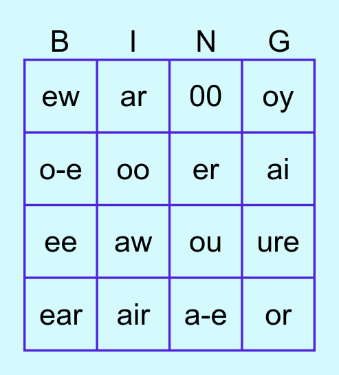 Phonics Bingo Card