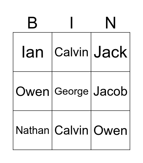 Intern Bingo Card