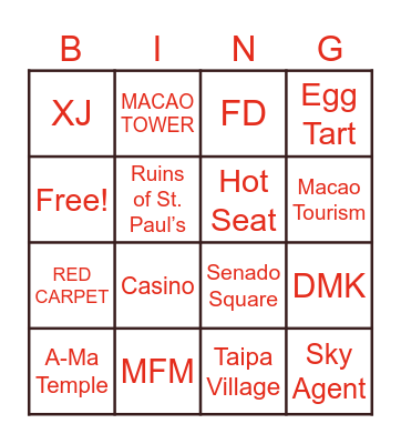 AIRASIA FLY TO MACAO Bingo Card