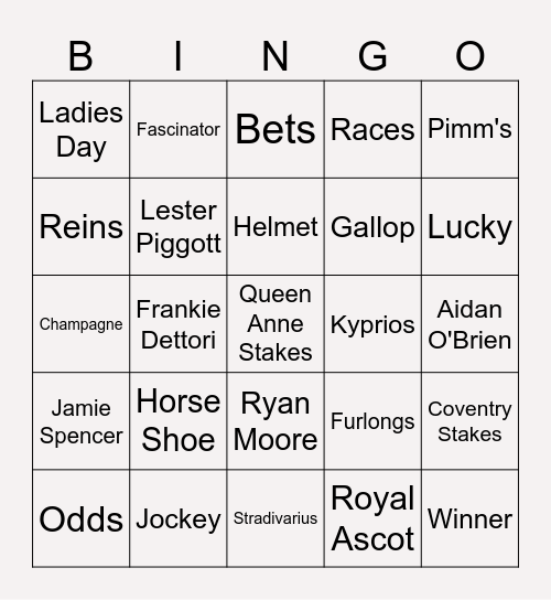 Ascot Bingo Card