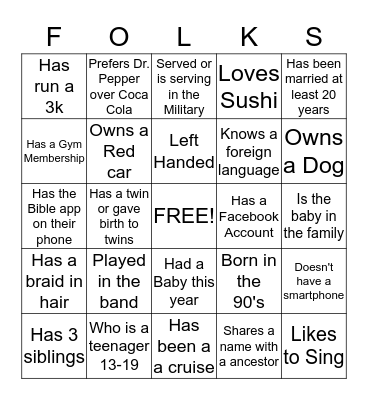 Family Reunion 2016 Bingo Card