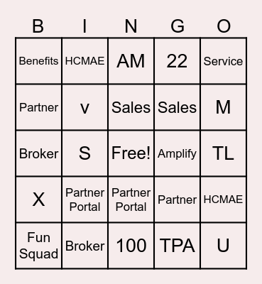 Partner Services Bingo Card