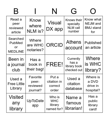 WHC Residents Bingo Card