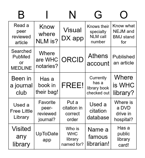 WHC Residents Bingo Card