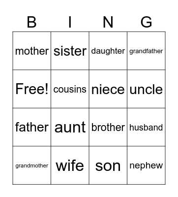 Family Vocab Bingo Card