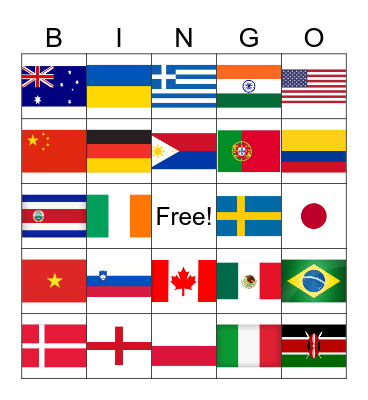 World Flags Bingo Card