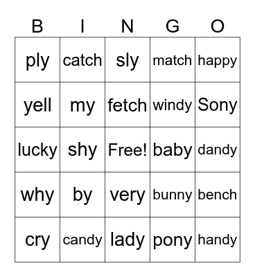 Sounds of Y Bingo Card