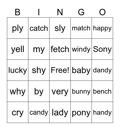 Sounds of Y Bingo Card
