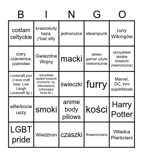 Pyrkon Stuff Bingo Card