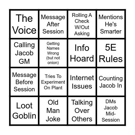 Therin-go Bingo Card