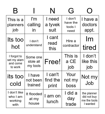 5 WHY NOTS Bingo Card