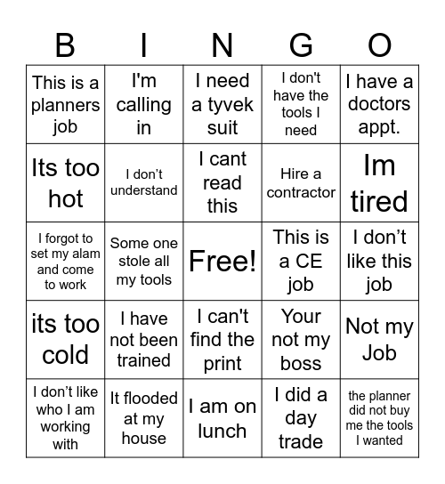 5 WHY NOTS Bingo Card
